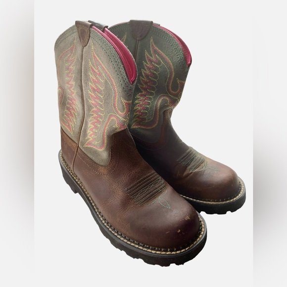 ARIAT Women’s Fatbaby Thunderbird Powder Brown/Teal/Pink Western Boots Size 8.5 - Picture 4 of 16